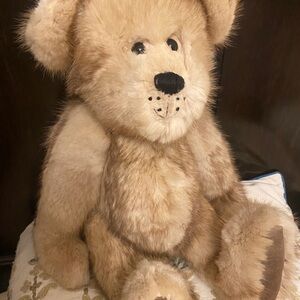 Vintage Real Fur Teddy Bear - Cream and Brown